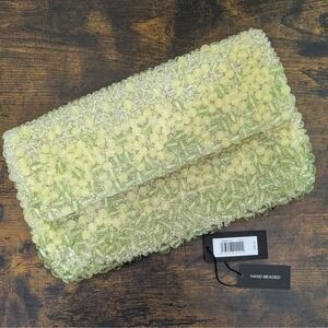 Banana Republic Heavy Hand Beaded Envelope Clutch Purse Pale Lime Ombre‎ 2012